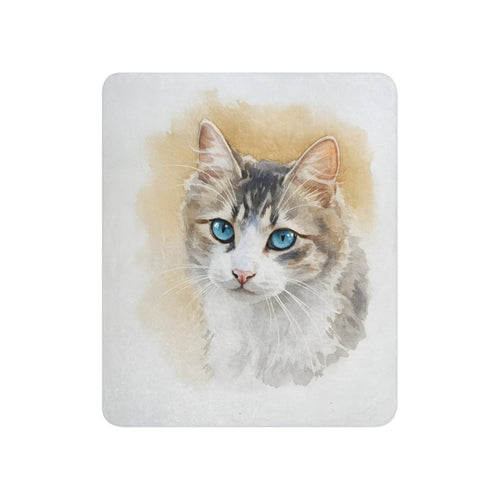 Watercolor style pet portrait printed on the sherpa blanket