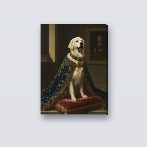 Royal style pet portrait canvas on a wall