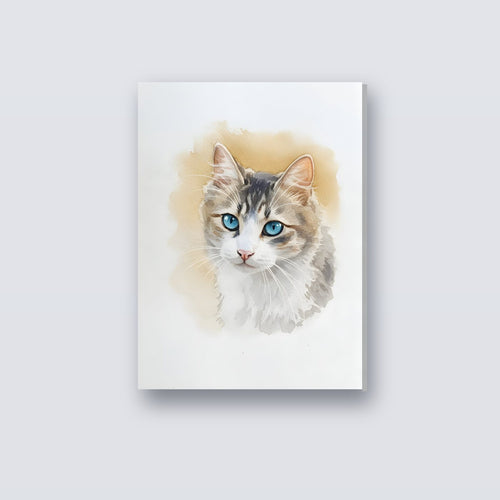 Watercolor style pet portrait canvas on a wall